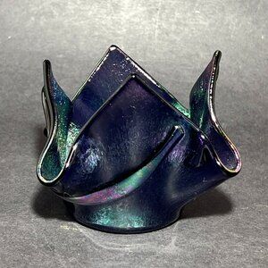 Jobear Art Glass Maine Purple Handkerchief Tea light Candle Holder Iridescent